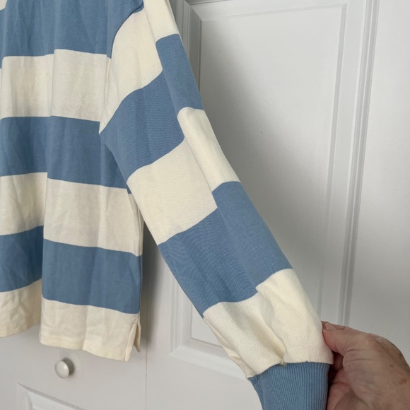 Altar'd State Landon Rugby Stripe Polo Blue/Ivory Roomy Relaxed fit, Sz M/L - Picture 13 of 15